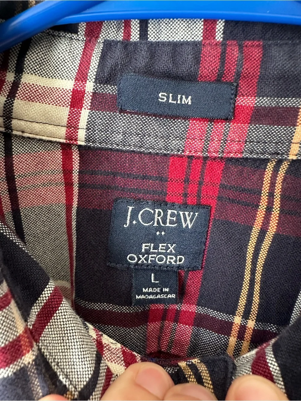 J. Crew Slim Flex Oxford Button Down Shirt Mens Large Plaid Long Sleeve